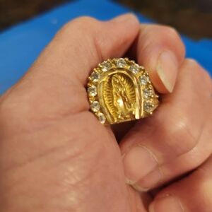 18k Gold Plated Virgin Mary Ring with Crystals